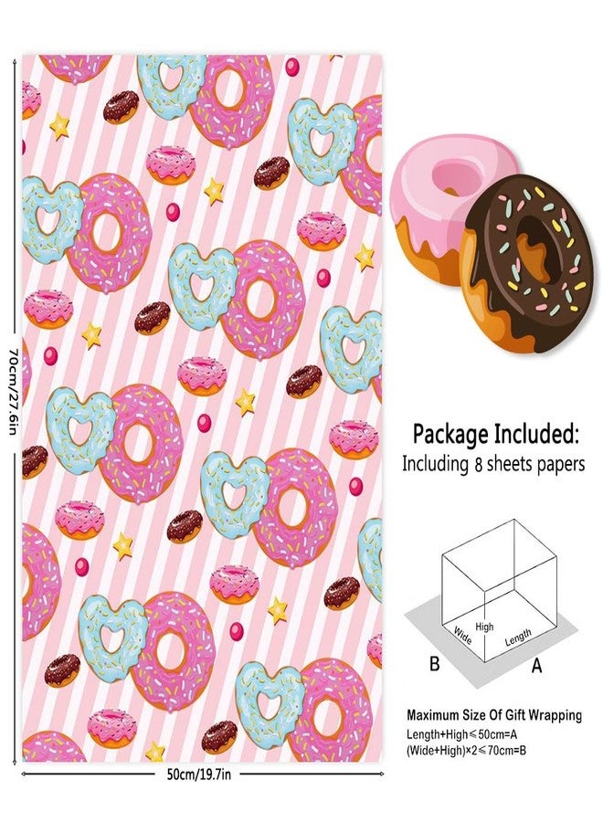 Boerni Donut Wrapping Paper for Girls Women, 8 Pieces Colorful Sweet Desserts Doughnut Pattern Gift Wrap Paper, 20x27 inches Folded Flat Art Paper for Sweet One 1st Birthdays Party Baby Shower DIY Crafts - Image 2
