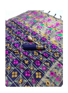 Blue Patola silk saree with double border and unstitched blouse