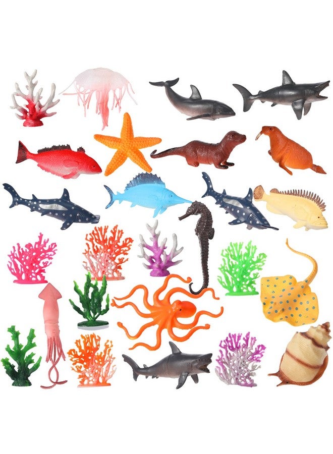 Sratte 26 Pcs Ocean Animals Figures Diorama Kit, Plastic Sea Creatures Model Toys Shark Jellyfish Dolphin Ocean Habitat Diorama Supplies for Back to School Gift Educational Learning Birthday Gift - Image 2