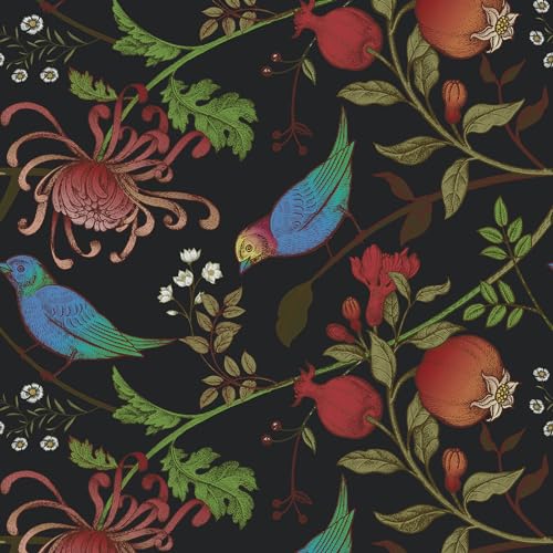 VaryPaper Vintage Bird Floral Wallpaper Peel and Stick Fruit Branch Floral Contact Paper for Cabinets Waterproof Self Adhesive Removable Black Wall Paper for Bedroom Accent Walls 177x787 - Image 1