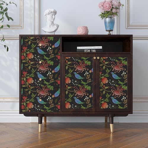 VaryPaper Vintage Bird Floral Wallpaper Peel and Stick Fruit Branch Floral Contact Paper for Cabinets Waterproof Self Adhesive Removable Black Wall Paper for Bedroom Accent Walls 177x787 - Image 3