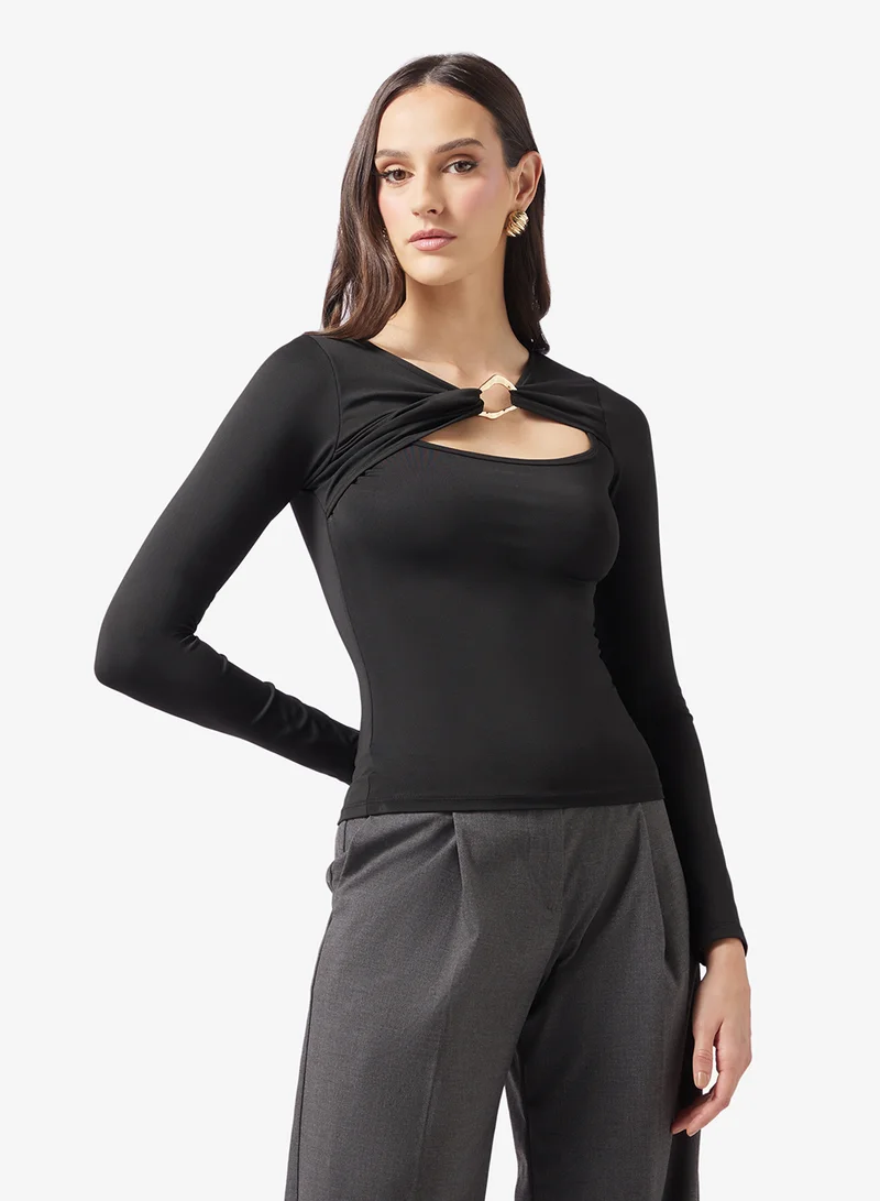 ELLA Fiited Top With Neck Cut Out Detail