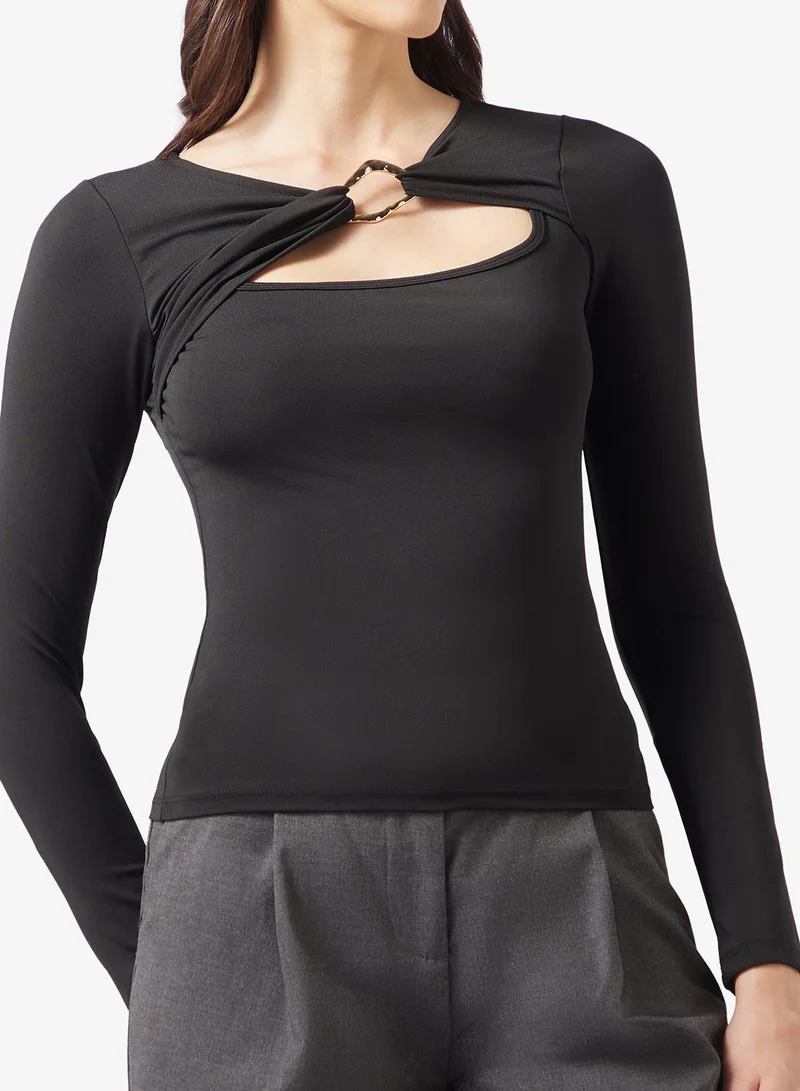 ELLA Fiited Top With Neck Cut Out Detail
