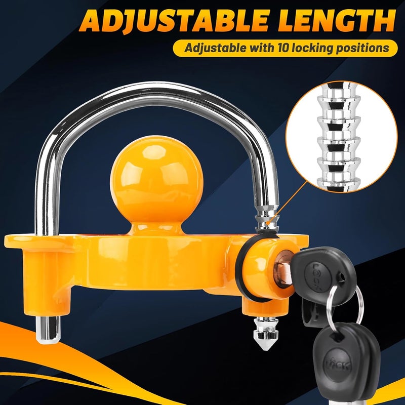 Turnart Trailer Hitch Lock Keyed Alike, Trailer Lock Set, 2 Pack,Hitch Lock, Trailer Coupler Lock, Trailer Tongue Lock, Adjustable, Heavy-Duty Steel, Universal Size Fits 1-7/8", 2", 2-5/16" Couplers - Image 2