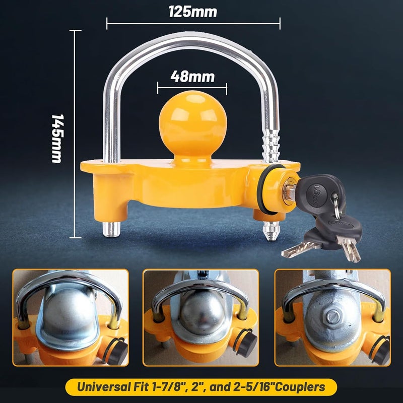 Turnart Trailer Hitch Lock Keyed Alike, Trailer Lock Set, 2 Pack,Hitch Lock, Trailer Coupler Lock, Trailer Tongue Lock, Adjustable, Heavy-Duty Steel, Universal Size Fits 1-7/8", 2", 2-5/16" Couplers - Image 5