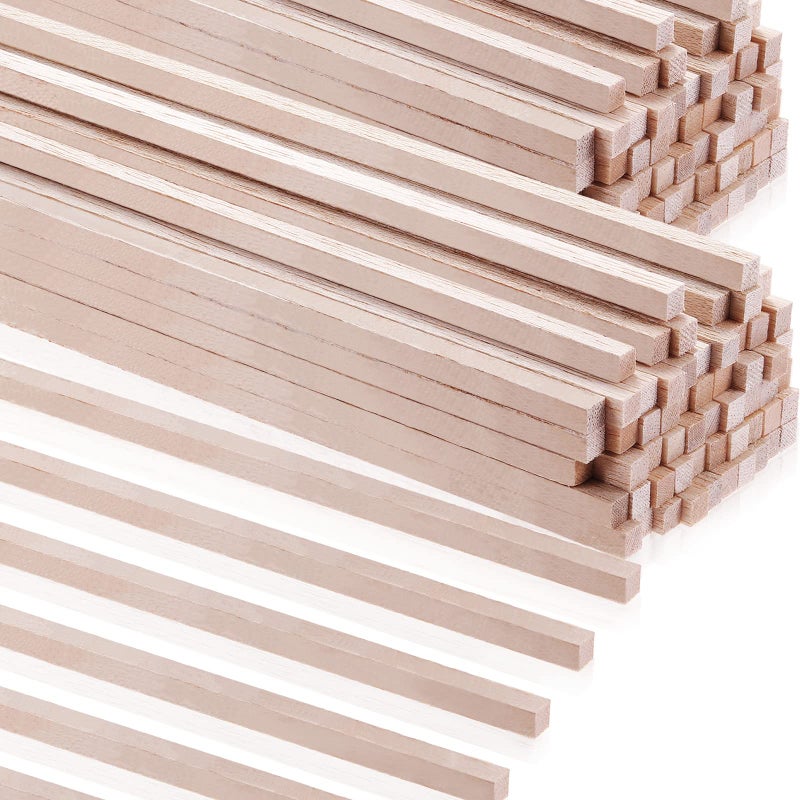 Yulejo Balsa Wood Sticks 1/8 x 1/8 x 12 Inch Hardwood Square Dowels Unfinished Wooden Strips for DIY Molding Crafts Projects Making (150 Pieces) - Image 1