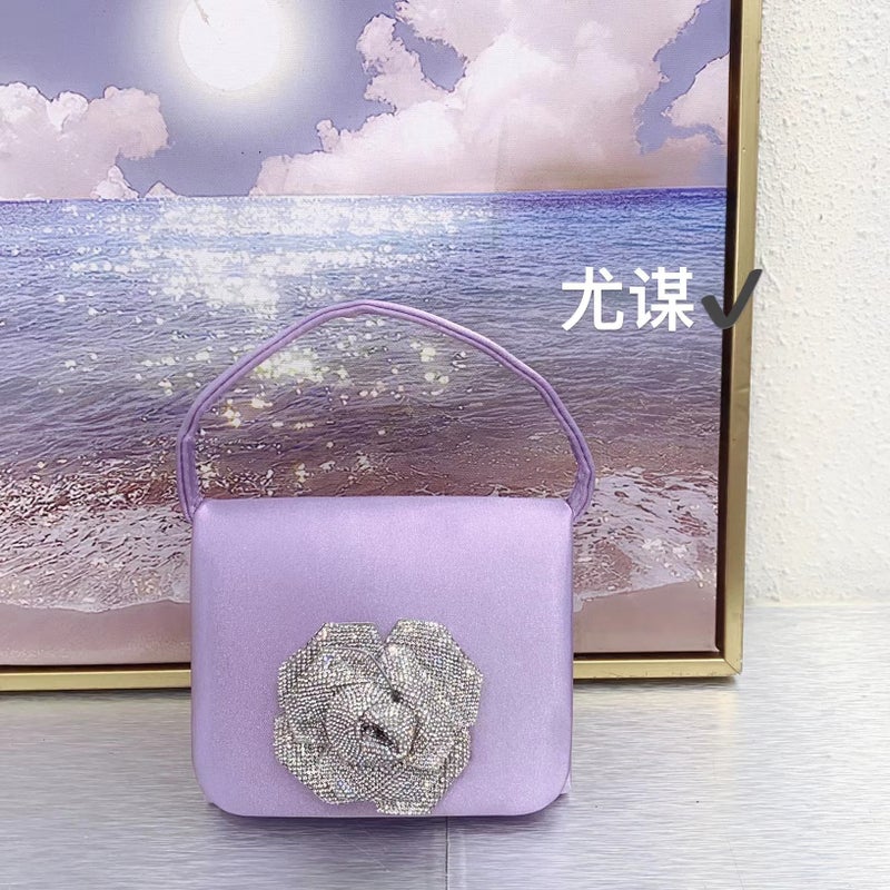 French Banquet Silk Satin Small Square Bag High-Grade Flower Mini Lipstick Change Key Hand Messenger Bag - Image 1