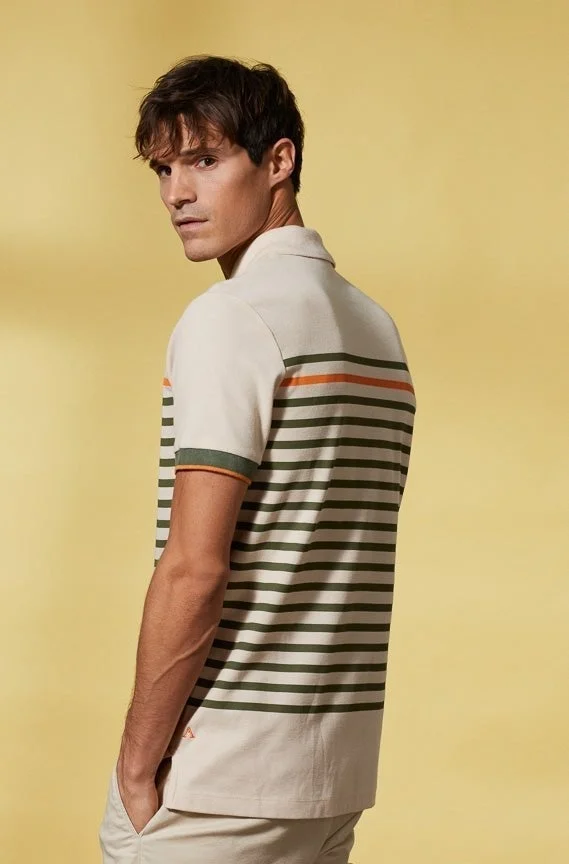 Vicomte A. Piero Light Beige Striped Polo
