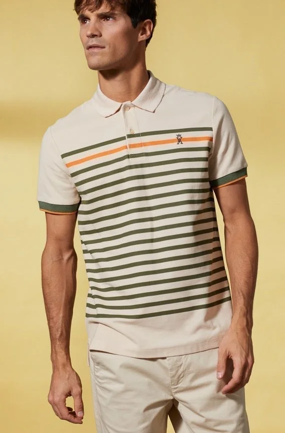 Vicomte A. Piero Light Beige Striped Polo