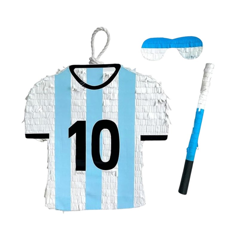 A Pinata 4 U APINATA4U 175 Soccer Jersey Large Pinata White Blue Party Decoration SoccerThemed Birthday Supplies with Stick Blindfold Fun Futbol Sports Ball Hanging Pinata Game - Image 3