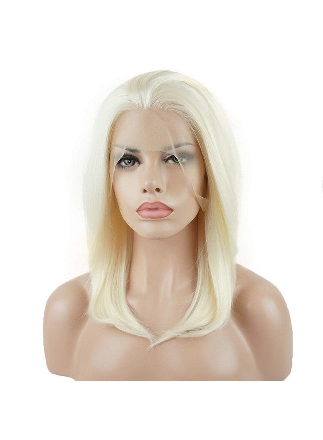 Lushy Lace Front Synthetic Wig Straight Silky Shoulder Length Light Blonde White Mix Wig Half Hand Tied Heat Friendly Heavy Density Realistic Wig  - Image 4