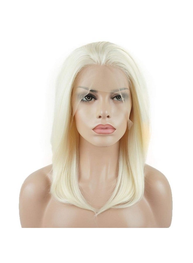 Lushy Lace Front Synthetic Wig Straight Silky Shoulder Length Light Blonde White Mix Wig Half Hand Tied Heat Friendly Heavy Density Realistic Wig  - Image 2