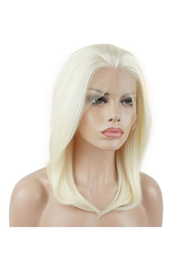 Lushy Lace Front Synthetic Wig Straight Silky Shoulder Length Light Blonde White Mix Wig Half Hand Tied Heat Friendly Heavy Density Realistic Wig  - Image 3