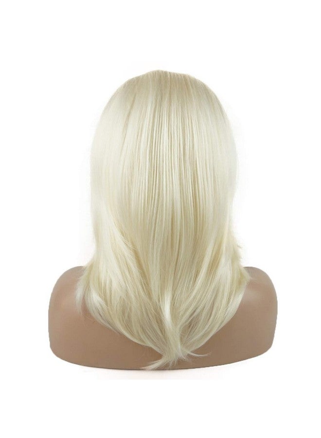Lushy Lace Front Synthetic Wig Straight Silky Shoulder Length Light Blonde White Mix Wig Half Hand Tied Heat Friendly Heavy Density Realistic Wig  - Image 5