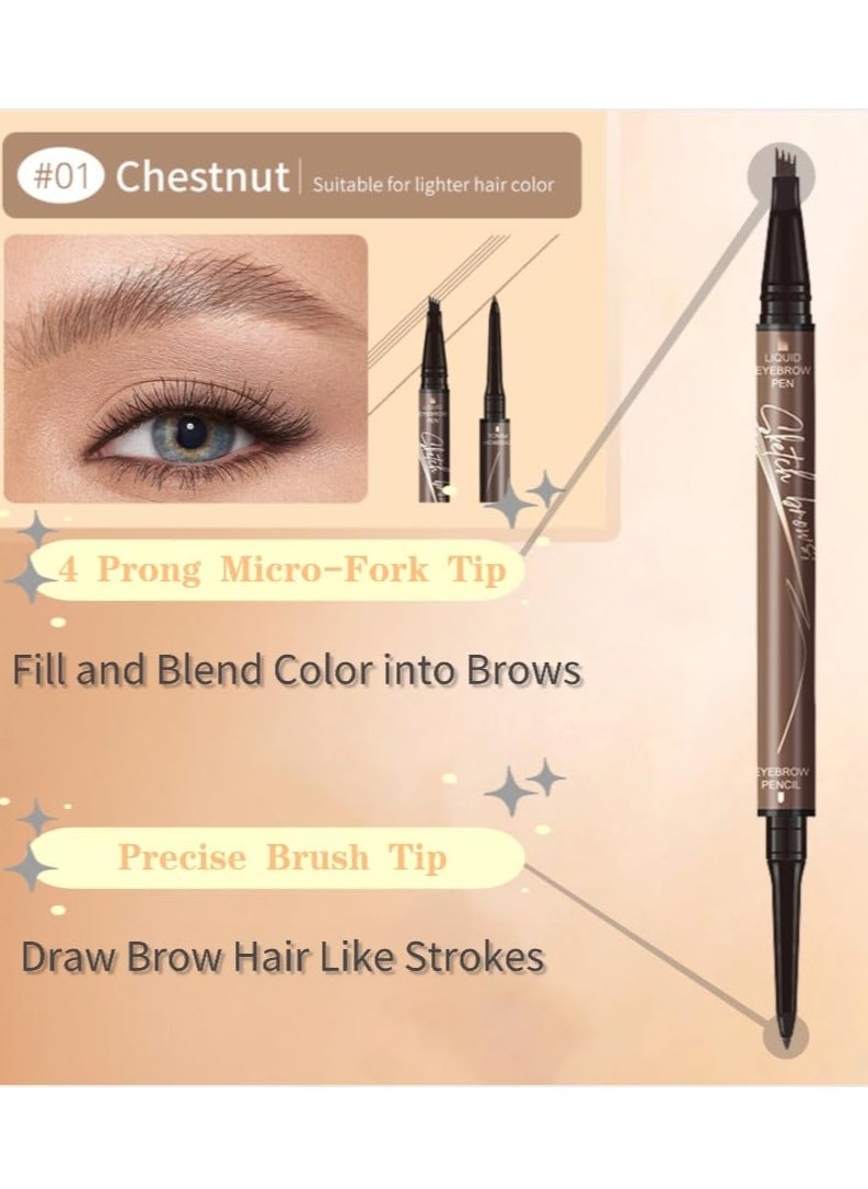 Excefore - Brow Pencil with Hair Like Strokes, 2-in-1 Dual-headed Eyebrow Pen with 4-Prong Micro-Fork-Tip Applicator and Precise Brush-Tip Create Natural-Looking Brows, Stay on All Day (Light Brown) - Image 1