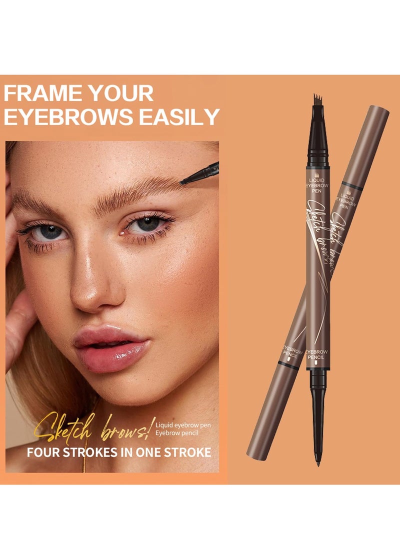Excefore - Brow Pencil with Hair Like Strokes, 2-in-1 Dual-headed Eyebrow Pen with 4-Prong Micro-Fork-Tip Applicator and Precise Brush-Tip Create Natural-Looking Brows, Stay on All Day (Light Brown) - Image 1