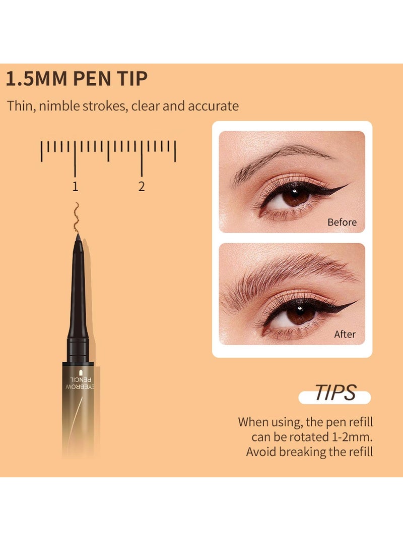 Excefore - Brow Pencil with Hair Like Strokes, 2-in-1 Dual-headed Eyebrow Pen with 4-Prong Micro-Fork-Tip Applicator and Precise Brush-Tip Create Natural-Looking Brows, Stay on All Day (Light Brown) - Image 1