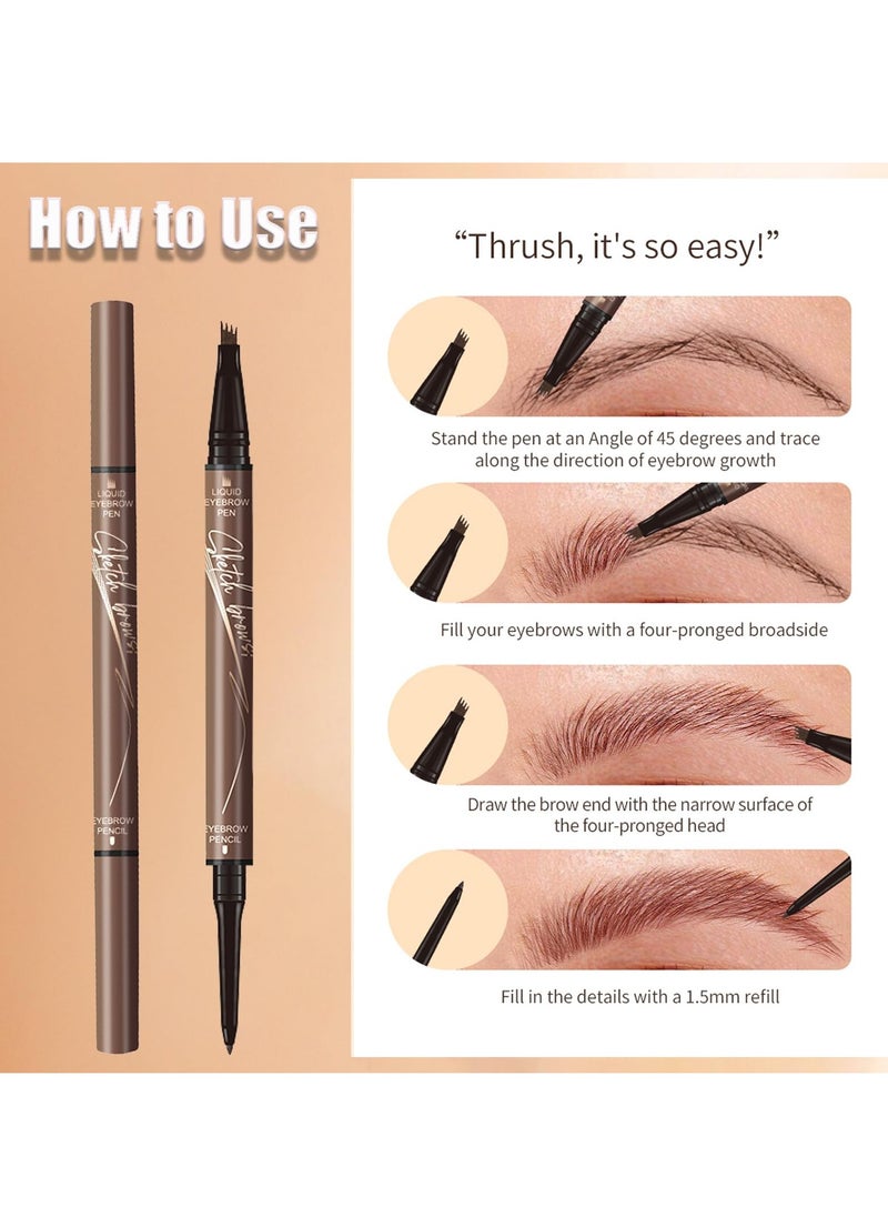 Excefore - Brow Pencil with Hair Like Strokes, 2-in-1 Dual-headed Eyebrow Pen with 4-Prong Micro-Fork-Tip Applicator and Precise Brush-Tip Create Natural-Looking Brows, Stay on All Day (Light Brown) - Image 1