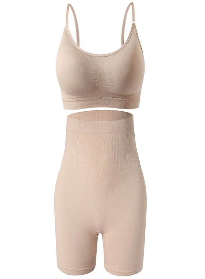 Loquat Oversize Sports Bra And High Waist Pants Set Beige