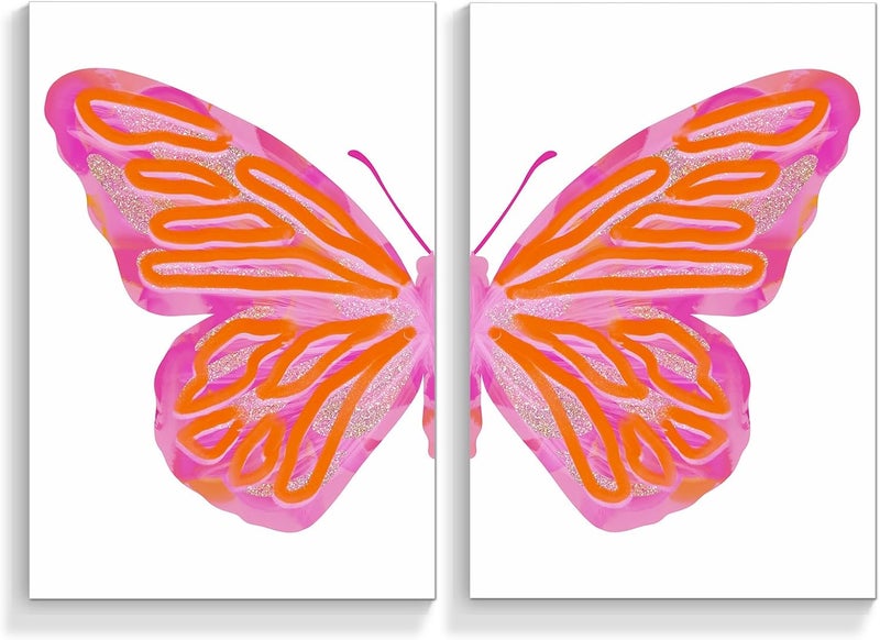 DFAIUY Pink Orange Butterfly Canvas Wall Art - Image 1