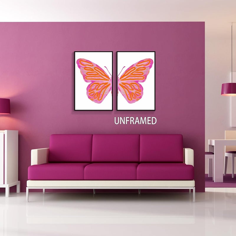 DFAIUY Pink Orange Butterfly Canvas Wall Art - Image 2