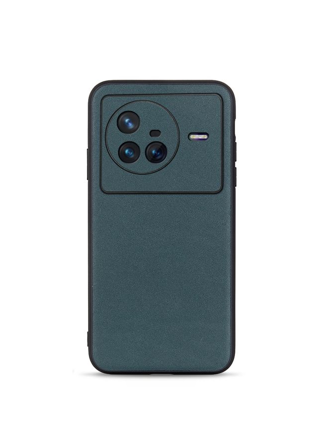 BGM Case Cover For vivo X80 Lambskin Texture Genuine Leather Phone Case Green