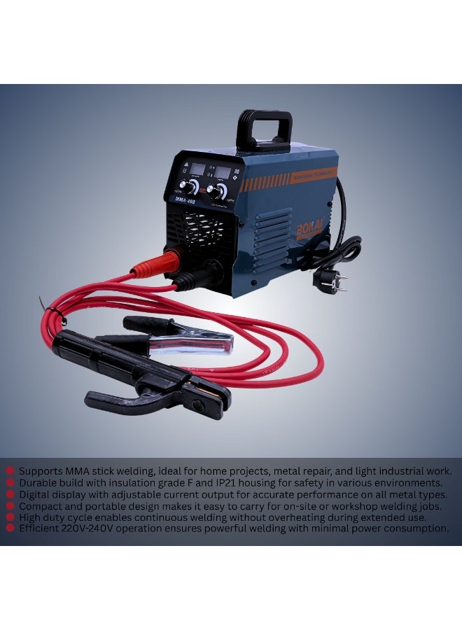 بوناي آلة لحام عاكس Bonai ARC-400 | آلة لحام MMA بجهد 220-240 فولت | طراز BN-HK89 | تقنية IGBT، تصنيف IP21، عزل من الدرجة F | معدات لحام صناعية محمولة - Image 2