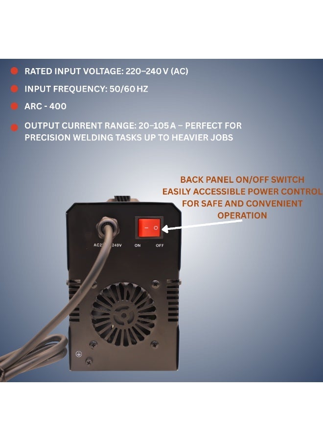 بوناي آلة لحام عاكس Bonai ARC-400 | آلة لحام MMA بجهد 220-240 فولت | طراز BN-HK89 | تقنية IGBT، تصنيف IP21، عزل من الدرجة F | معدات لحام صناعية محمولة - Image 5