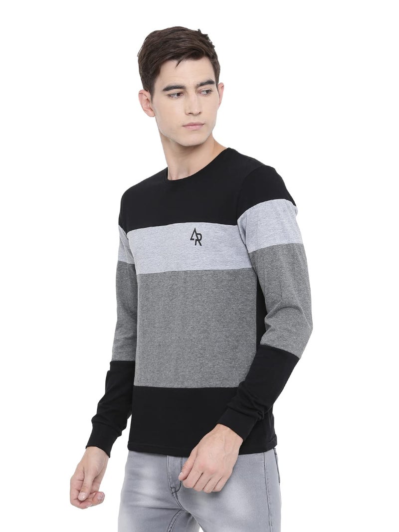 ADRO Men's Full Sleeve Cotton Color Block T-Shirts (FR4-4-BST-BL_Black_XL) - Image 3