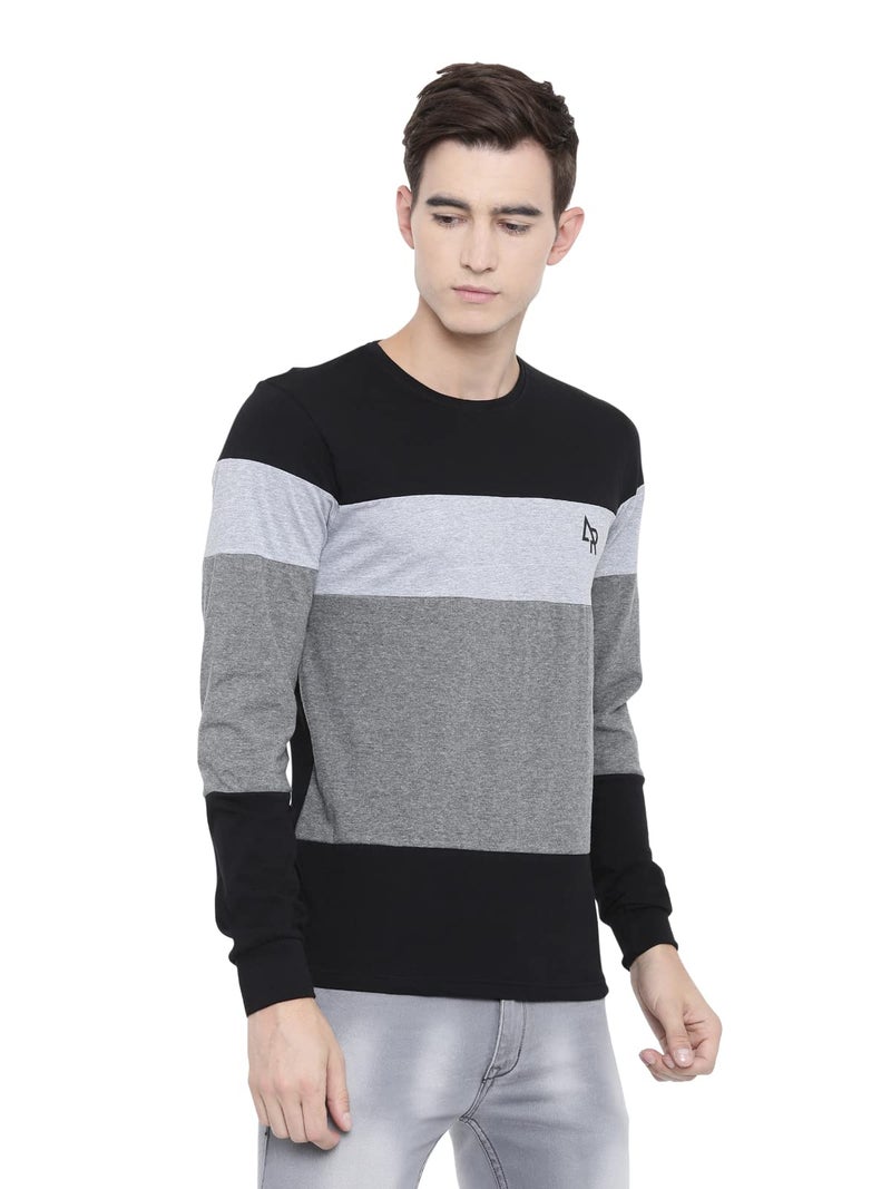 ADRO Men's Full Sleeve Cotton Color Block T-Shirts (FR4-4-BST-BL_Black_XL) - Image 4