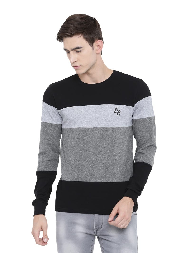 ADRO Men's Full Sleeve Cotton Color Block T-Shirts (FR4-4-BST-BL_Black_XL) - Image 1