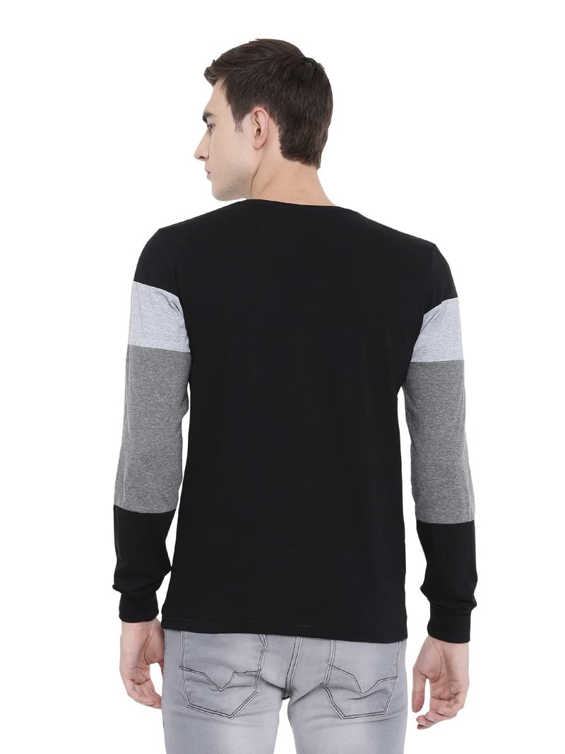 ADRO Men's Full Sleeve Cotton Color Block T-Shirts (FR4-4-BST-BL_Black_XL) - Image 2