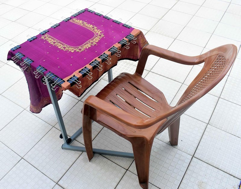 Prabhas Designs Height Adjustable Frameless Box Aari Stand 24 X 16 Inches with 12 Clips Alternative for Hoops - Image 5