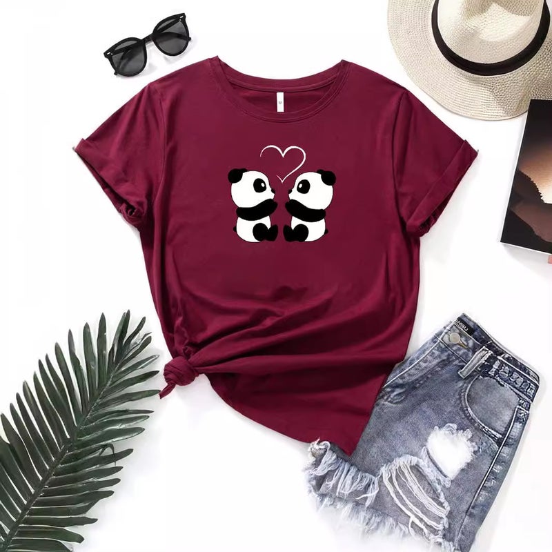 Foreign trade Independent Station Women's top Round Neck Cartoon Panda Print Short-sleeved t-shirt - Image 2
