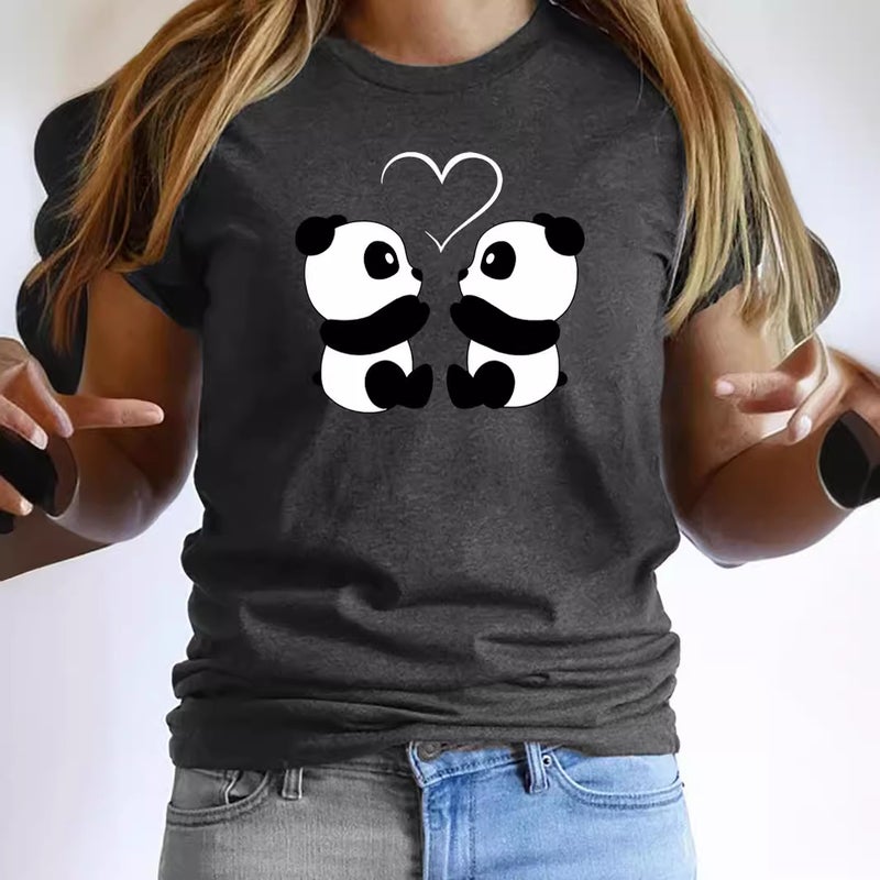 Foreign trade Independent Station Women's top Round Neck Cartoon Panda Print Short-sleeved t-shirt - Image 4
