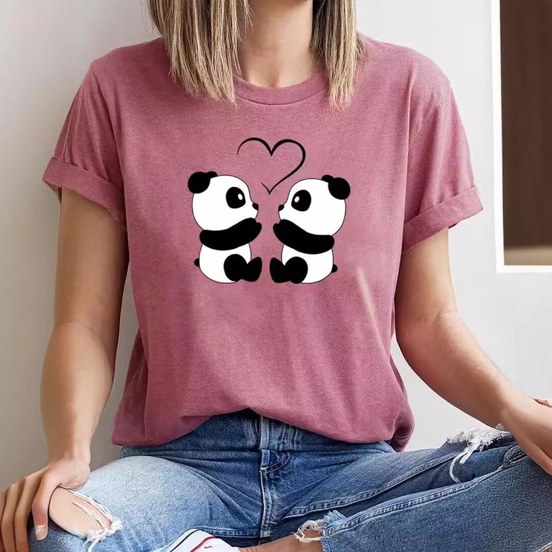 Foreign trade Independent Station Women's top Round Neck Cartoon Panda Print Short-sleeved t-shirt - Image 3