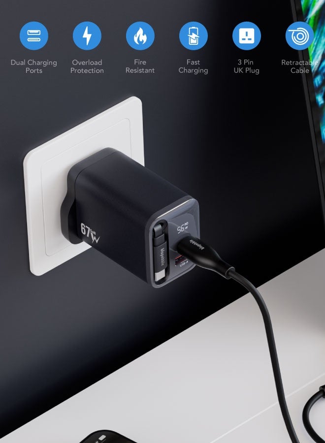blupebble PowerCore 67W GaN Dual-Port USB-C PD Fast Charger with LED Indicator – Compact Travel Adapter for iPhone 16, MacBook, Samsung & More - Image 3