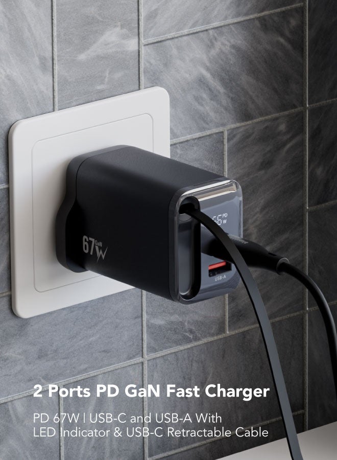 blupebble PowerCore 67W GaN Dual-Port USB-C PD Fast Charger with LED Indicator – Compact Travel Adapter for iPhone 16, MacBook, Samsung & More - Image 5