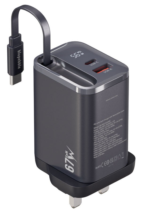 blupebble PowerCore 67W GaN Dual-Port USB-C PD Fast Charger with LED Indicator – Compact Travel Adapter for iPhone 16, MacBook, Samsung & More - Image 1