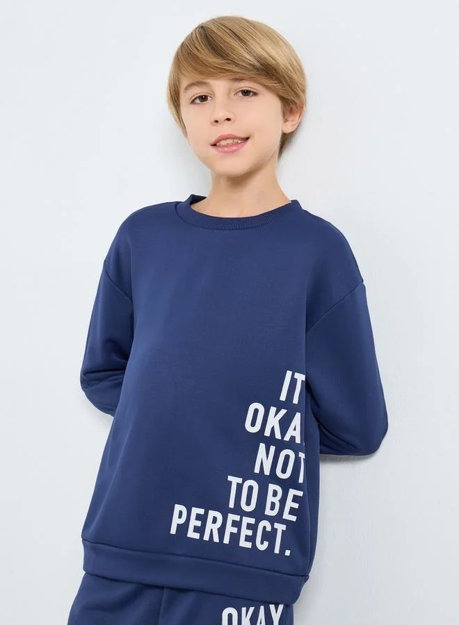 Styli Styli Slogan Print Sweatshirt and Joggers Set with Sling Bag