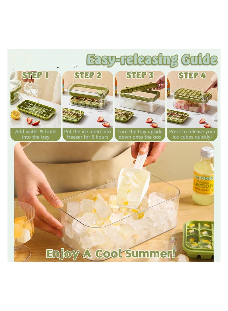 DELGREEN Ice Cube Tray with Lid and Storage Box, One Click Easy Release 64 Small Nugget Ice, 2 Tray Ice Cube Molds with Container and Scoop Ice Cube Trays - Image 3
