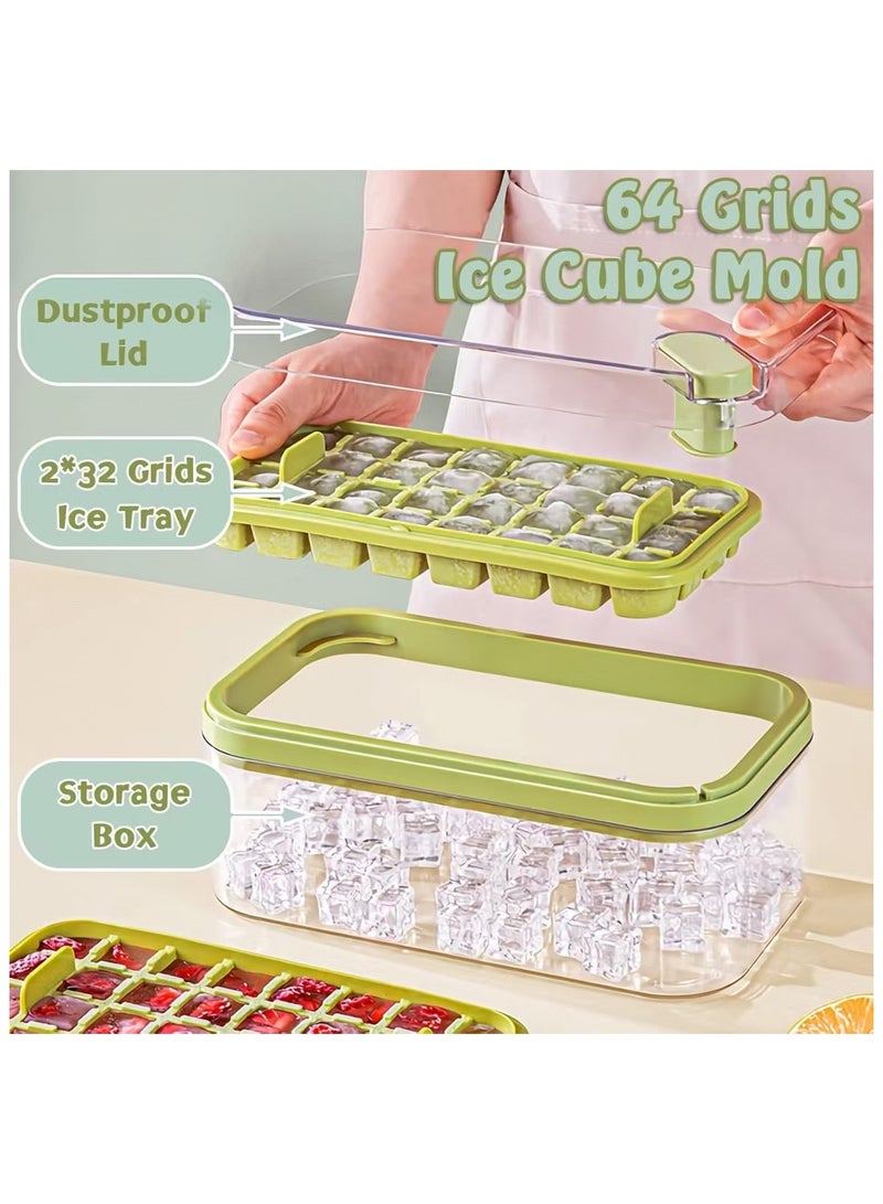 DELGREEN Ice Cube Tray with Lid and Storage Box, One Click Easy Release 64 Small Nugget Ice, 2 Tray Ice Cube Molds with Container and Scoop Ice Cube Trays - Image 4
