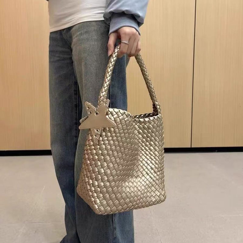 French-Style High-End Niche Design Woven Handbag Tote Casual Lazy Style Single Shoulder Underarm Bucket Bag Trendy - Image 4