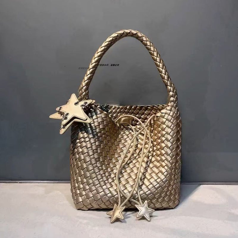 French-Style High-End Niche Design Woven Handbag Tote Casual Lazy Style Single Shoulder Underarm Bucket Bag Trendy - Image 3