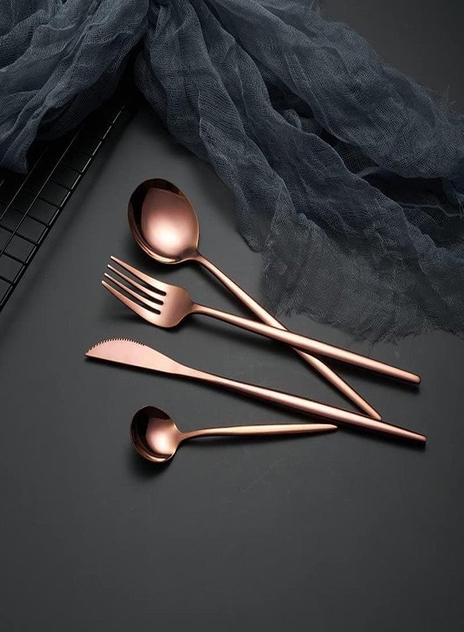 BLURISM Matte Rose Golden Silverware SetGugrida 5pcs Stainless Steel Satin Finish Flatware Set Kitchen Utensil Set Tableware Travel Cutlery Set for Camping Office or School Lunch Dishwasher Safe - Image 1