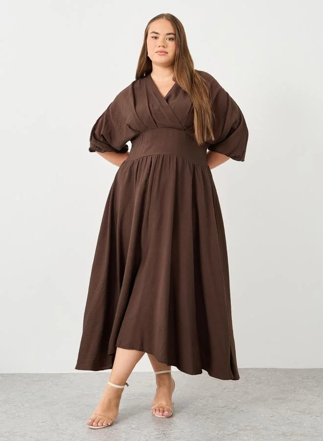 ستايلي Styli Plus Brown Maxi Dress with Tie Back