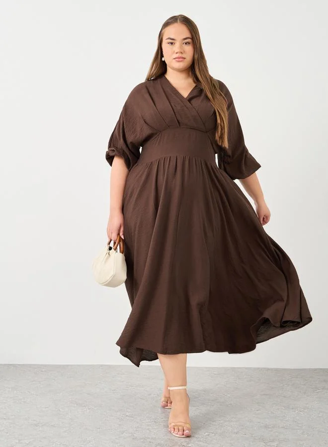 ستايلي Styli Plus Brown Maxi Dress with Tie Back