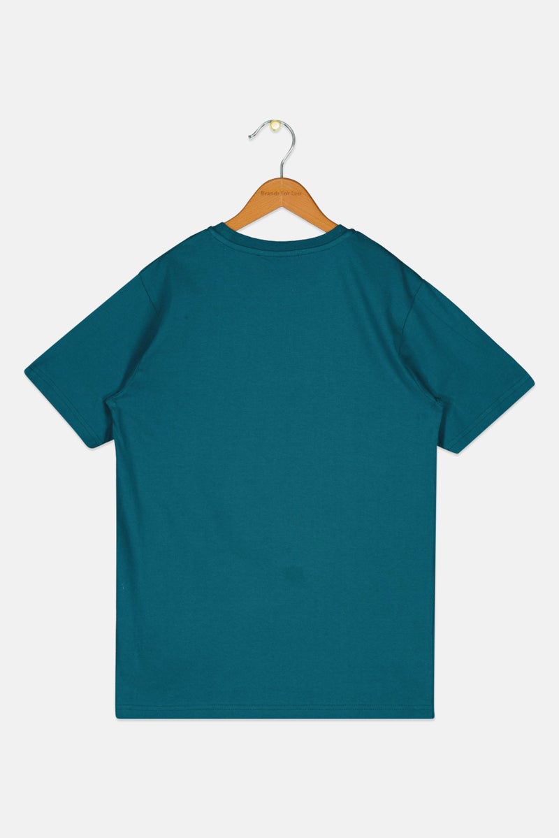 PERRY ELLIS Kids Boy Short Sleeve Brand Logo T-Shirt, Teal Green - Image 2