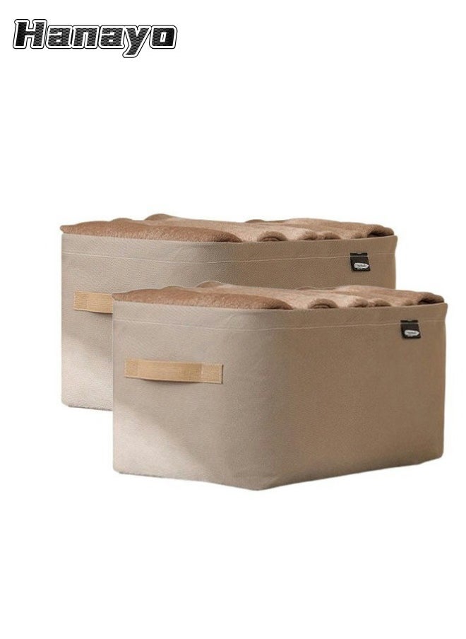 Hanayo 2 Pcs Storage Boxes Foldable Storage Box with Handle Storage Bins Closet Organizers Shelf Baskets Storage Bins for Clothing Toys Books(Khaki)  - Image 1