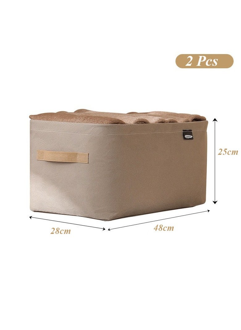 Hanayo 2 Pcs Storage Boxes Foldable Storage Box with Handle Storage Bins Closet Organizers Shelf Baskets Storage Bins for Clothing Toys Books(Khaki)  - Image 2
